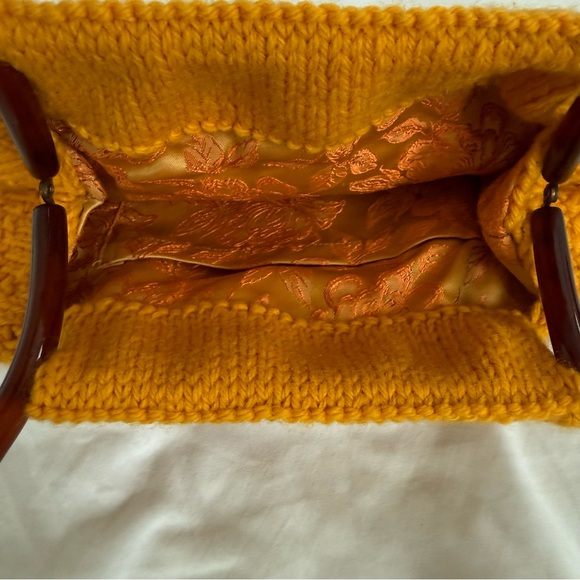 Yellow Knit Handbag with Brown Frame Handles - Picture 3 of 3
